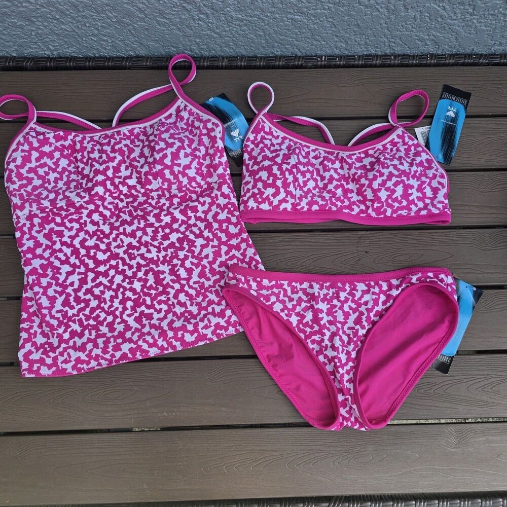 TYR Women's Pink/white Bright Idea Reversible Tank Top Bikini Swim SZ  L New